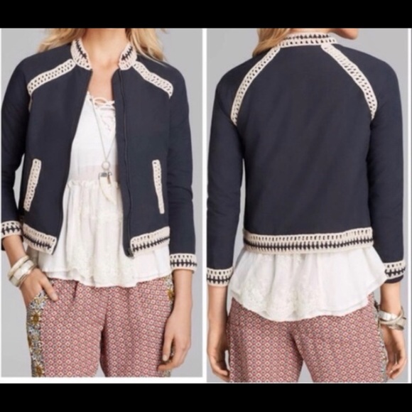 Free People Jackets & Blazers - Free People Navy Crochet Jacket
